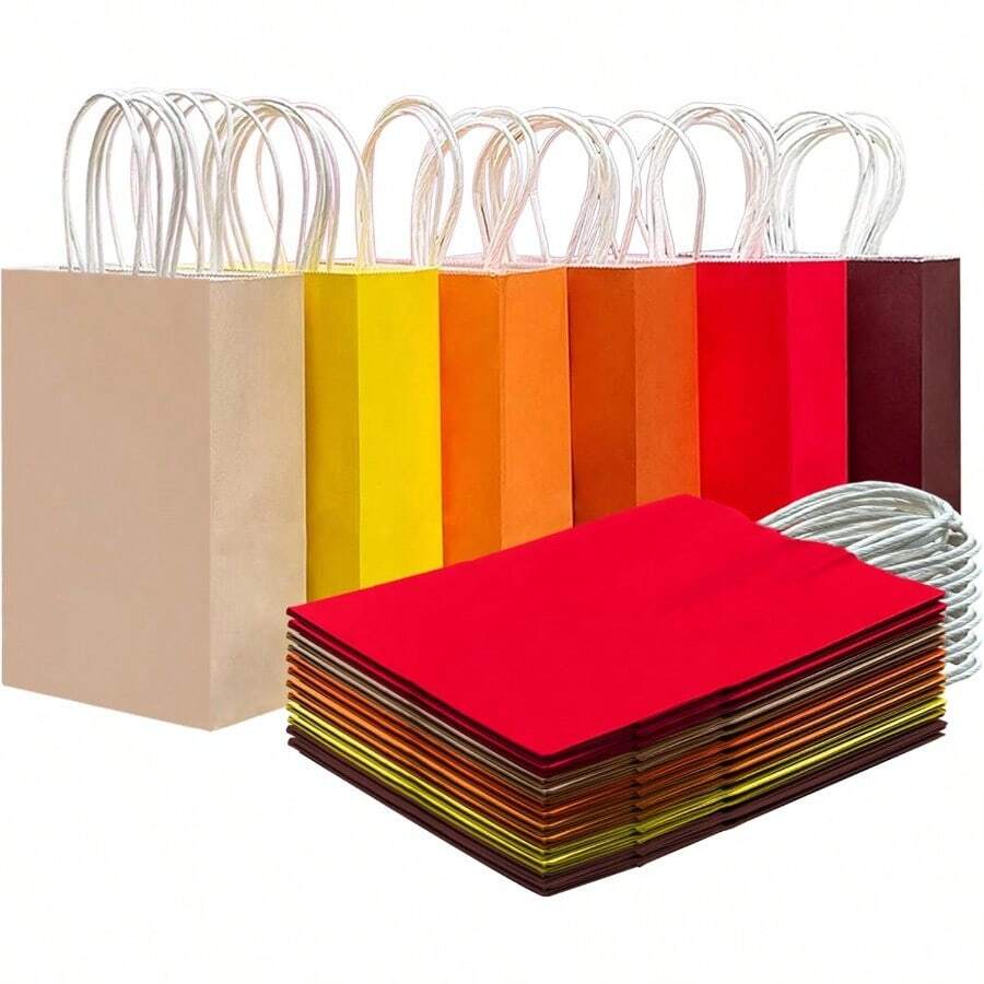 Qiqee 30PCS Medium Size 27x12x20CM With Handles Bulk Gift Bags 6 Different Red Yellow Color Bags Multiple Uses 8x5x11Inch Medium Size