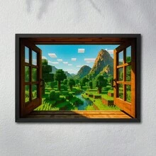 1 件，墙面艺术，游戏海报，建造游戏主题，绿色森林图案，史蒂夫工艺艺术，我的世界图片，积木场游戏装饰，游戏室装饰，无框 - 彩色 - 查看 7