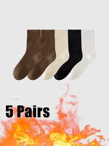 3/5双装冬季加厚保暖菱格纹船袜，柔软耐穿材质，圣诞礼物 - 彩色 - 查看 19