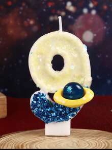 1 件创意生日数字蜡烛蓝色太空星球宇宙元素数字宇宙飞船银河系生日蜡烛蛋糕装饰生日派对周年庆典，闪亮喜庆 - 彩色 - 查看 12