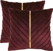 Navy Blue Velvet Throw Pillow Covers 18 X 18 Inch Pack Of 2 With Gold Leather Decor For Couch, Luxury Modern Pillowcases For Living Room, Bedroom Sofa Cushion Bed - 酒紅色 - 查看 13