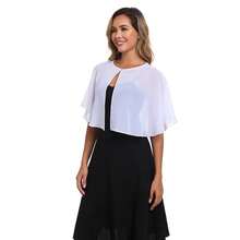 Women's Soft Chiffon Capelets Shawls And Wraps For Evening Wedding Cape Bole Cover Up{"Color_name":"White"} - 白色的 - 查看 4