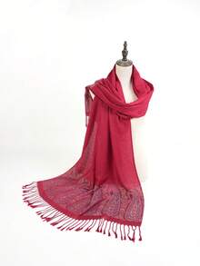 1件女士佩斯利花纹提花围巾/披肩，适合秋冬季日常佩戴。 - 玫紅色 - 查看 17