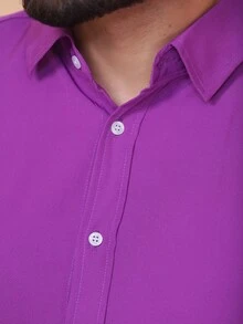 Men's Long Sleeve Dress Shirt, Plain With Elastane, Body Fabric, 90% Polyester, 10% Non-Greasy, Easy To Iron - 紫色 - 查看 3