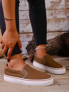 Zapatos de lona para parejas, zapatos holgados tipo slip-on, zapatos para caminar, zapatos de lona clásicos versátiles y de moda casual - Camel - Ver 7