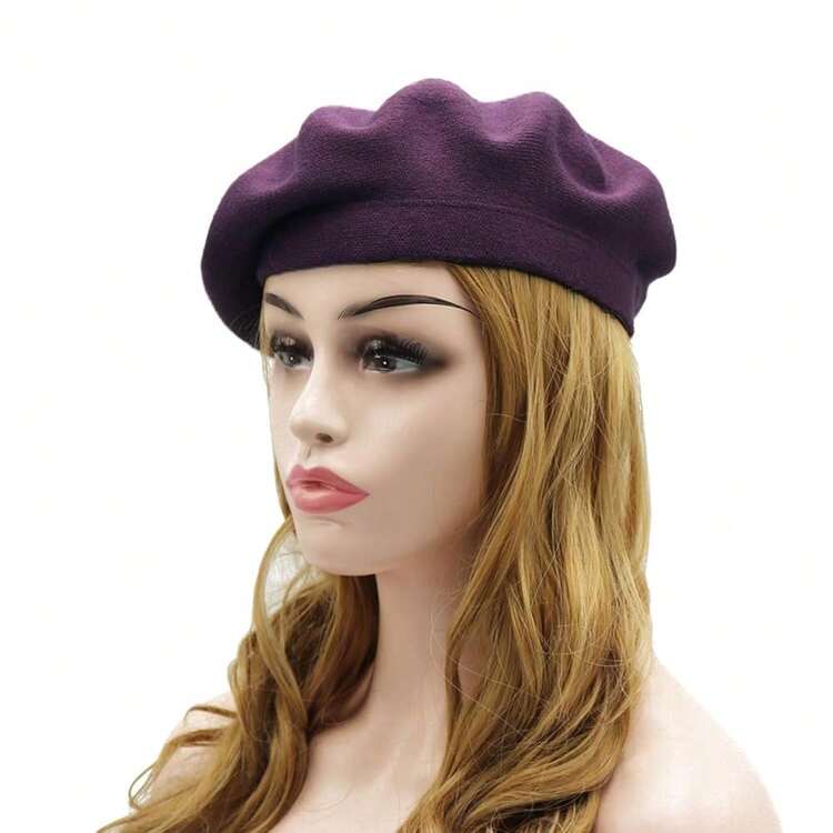 Wheebo French Beret Hat,Reversible Solid Color Cashmere Beret Cap For Womens Girls Lady Adults{"Size_name":"Medium","Color_name":"Purple"} - Nhiều màu20 - Xem 4