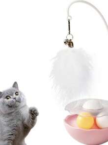 Interactive Cat Toy Teaser Wand With Spinning Top, 3-In-1 Teaser With Rolling Ball Track,  Durable & Chew-Resistant, Detachable Interactive Design, Catnip Dancer For Indoor Cats - Vịt trắng - Xem 6