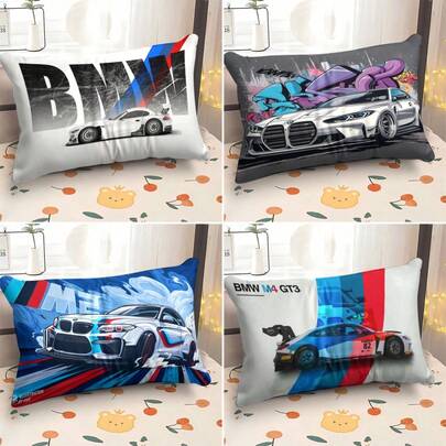 1/4PCS BMW Throw Pillow Cover Home Party Decoration For Sofa Living Room Throw Pillow Cover, Seasonal Sofa Decoration, Holiday Home Accent, Cool Pattern, Zipper Closure, Car Interior Decorative Cushion, Holiday Shoppers
