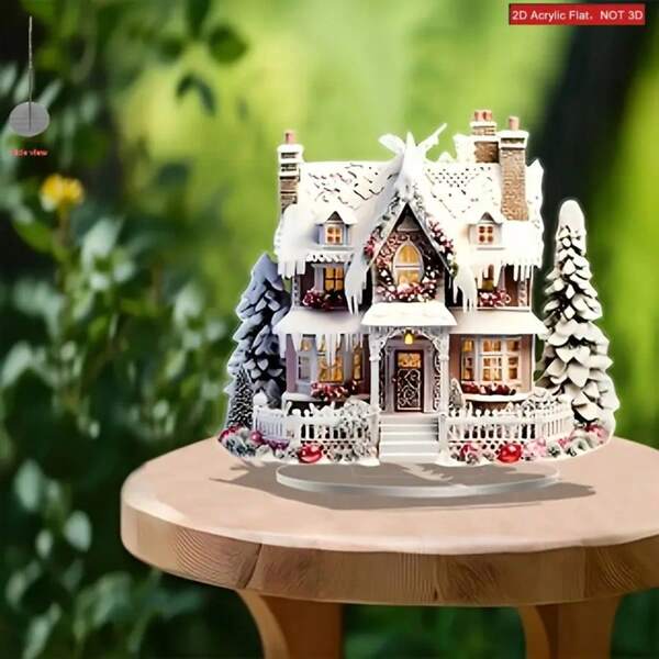 2D Minimalist Acrylic Christmas Home Decor, Snowy Village Scene, Multipurpose For Desk, Bedroom, Garden, Office, Dining Room, Bathroom, Living Room, With Stand
