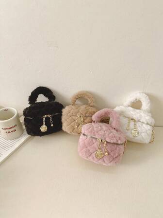 1pc Mini Cute Coin Purse Autumn And Winter Furry Bucket Handbag Chain Shoulder Crossbody Bag, Suitable For Parent-Child Interactive Backpack, Multiple Color Options, Suitable For Travel, Shopping, Travel And Other Occasions, Ideal Gift Choice For Halloween, Thanksgiving, Christmas - Hot Selling