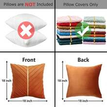 Navy Blue Velvet Throw Pillow Covers 18 X 18 Inch Pack Of 2 With Gold Leather Decor For Couch, Luxury Modern Pillowcases For Living Room, Bedroom Sofa Cushion Bed - 橘色 - 查看 7
