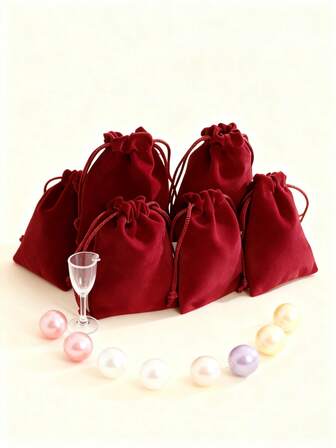 Borse gioielli in velluto di lusso con cordoncino - colore rosso vino, borsette piccole, perfette per conservare i gioielli e come regali, ideali come bomboniere per matrimoni, sacchetti regalo per compleanni, omaggi per eventi aziendali per wedding planner e piccole imprese