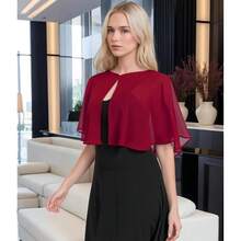 Women's Soft Chiffon Capelets Shawls And Wraps For Evening Wedding Cape Bole Cover Up{"Color_name":"WineRed"} - WineRed - View 6