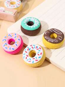 6pcs (Random Color & Style Assorted) Candy Color Donut Erasers Set, Student Erasers, Stationery & School Supplies