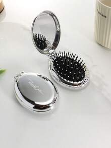 1pc Shiny Electroplated Silver Oval Folding Comb With Compact Mirror, Pocket-Sized, Portable Design For Unisex, Back To School, Travel Holiday Essentials, Hair Accessories For Women, Hair Brush, Detangling Brush, Ball Brush, Mini Hair Brush Set, Wooden Comb, Hair Brush, Mini Hair Brush, Detangling Brushes, Hair Products, Hair Tools, Hair Stuff, Hair Care, Curly Hair Brush, Hairdressing Equipment, Small Comb, Mini Hairbrush, Travel Essentials, Hairstyle, Hairdressing,Hair Brush,Slick Back Brush,Styling Brush,Curly Hair Brush,Edge Brush,Hair Comb,Brush Hair,Hair Brush Set,Comb Hair,Comb For Curls,Detangling Brush,Hair Brush For Women,Hair,Travel,Hair Products,Hair Tools,Hair Stuff,Barber,Barber Accessories,Barbershop,Hairdressing Equipment - Multicolor - View 12
