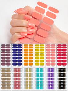 48/96/128/192片装多巴胺美甲贴纸套装，包含粉色、黑色、白色、红色、蓝色、绿色等多种颜色，闪光美甲贴纸，DIY全套美甲贴纸，按压式美甲贴纸，渐变闪光美甲贴纸，持久耐用，适合日常、圣诞节、新年、派对等场合，快速轻松地打造美丽惊艳的美甲造型。（注意：本产品不适用于UV固化） - 彩色 - 查看 6