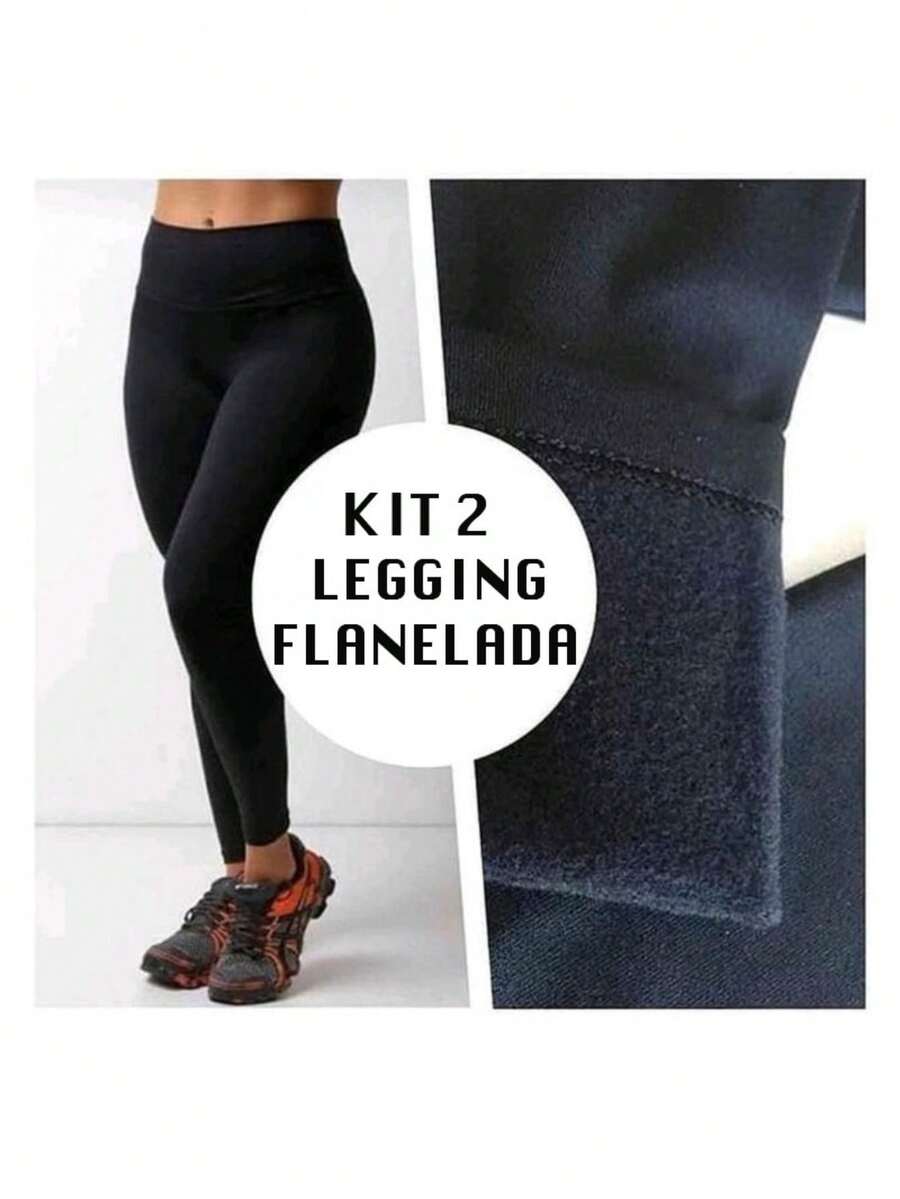 Kit 2 Women's Thermal Plush Flannel Leg Pants Winter Gym - 1 ĐEN + 1 XANH ĐẬM - Xem 1