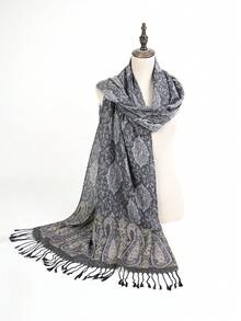 1件女士佩斯利花纹提花围巾/披肩，适合秋冬季日常佩戴。 - 玫紅色 - 查看 19