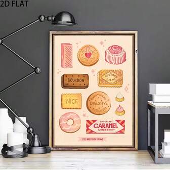 1pc Modern Realistic Art Style Various Cookies Oil Painting, Canvas Material, Wall Decor, Cartoon Realistic Cookies Print Poster, Suitable For Room Decor, Corridor, Study, Bedroom Wall Decor, Autumn Decor (Frame Not Included)