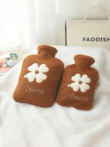 Borsa dell'acqua calda imbottita in PVC con ricamo floreale - Bottiglia riscaldante addominale antiscottatura per donne, ragazze, studenti | Copertura rimovibile e lavabile, compressione termica riutilizzabile per sollievo dalla dismenorrea, forniture per il ritorno a scuola, calore invernale domestico, sollievo dal dolore alle spalle, scaldamani e piedi portatili, senza batterie necessarie, design floreale morbido per comfort a letto