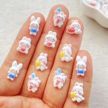 30/60pcs Cute Mini Cartoon White Love Balloon Rabbit, Strawberry Rabbit Nail Art Charms Set - Colorful Mini Flat Back Rhinestones, Hair Clips, Phone Cases And Scrapbooking Decorations For DIY Nail Art, Vibrant Nail Decorations - Ideal For Christmas/Halloween Manicure