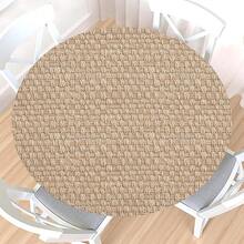 Water-Resistant Round Tablecloth With Elastic Edge For 40-44" Tables - Daily-beige Weave - View 1