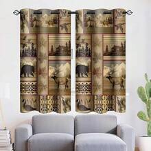 Retro Rustic Blackout Curtains Bear Deer Plaid Snowy Mountain Chalet Farmhouse Window Drapes Black Swan Lake Water Room Darkening Window Treatments For Bedroom Living Room 52x84inch CLDWMS0248 - Black - View 13