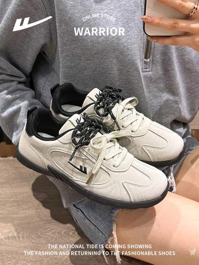 WARRIOR 1 Pair Women's Front Lace-Up Casual Sneakers, Comfortable, Fashionable, Versatile, Lightweight, Non-Slip Outdoor Sports Low-Top Leisure Flat Shoes