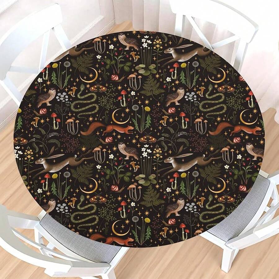 Water-Resistant Round Tablecloth With Elastic Edge For 40-44" Tables - Daily-forest - View 1