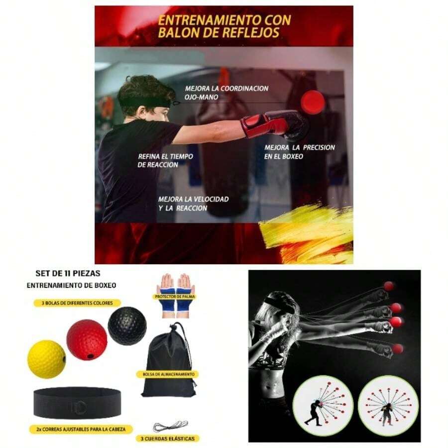 11 Piezas Pelota de Boxeo Cabeza para Reflejos, Reflex Ball Boxing Reflex Ball Headband, con Correas para Cabeza, Pelotas Entrenamiento, Guantes, adecuadas para Mejorar Velocidad de reaccin - inicial - Ver 1