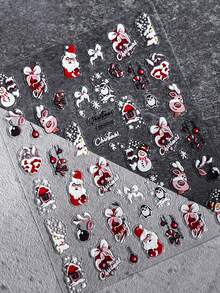 Miếng dán móng nghệ thuật Giáng sinh 2025 5D 1 miếng dán móng tay hình ông già Noel nổi hình cây thông Noel với pha lê 1 miếng dán móng tay hình gấu dễ thương hình kẹo que bông tuyết hình Giáng sinh dùng để trang trí móng tay ngày lễ - Nhiều màu - Xem 5