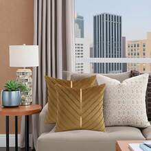 Navy Blue Velvet Throw Pillow Covers 18 X 18 Inch Pack Of 2 With Gold Leather Decor For Couch, Luxury Modern Pillowcases For Living Room, Bedroom Sofa Cushion Bed - 棕色 - 查看 8