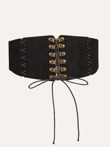 1pc Retro Waist Seal, Waist Tie, Gothic Style Women's Wide Decorative Dress, Maillard Style Black Frosted Waist Belt, Solid Color Vintage PU Leather Women's Waist Belt, All Season