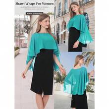 Baoqiya Women's Capelet Shawls And Wraps For Evening Dresses Soft Bridesmaid Shawl Chiffon Cape Wedding Cover Up{"Color_name":"Turquoise"} - 綠松石 - 查看 4