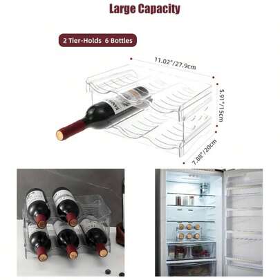 Soporte para botellas de vino de 2 niveles de plástico para encimera, refrigerador, interior del gabinete, organizador de botellas para refrigerador, despensa, sostiene 8 botellas