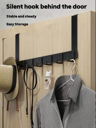 2pcs Extended Door Hanger Rack With 6 Hooks, Aluminum Alloy Over-The-Door Hanging Organizer, Stylish Design, No Drilling Required, Space Saving