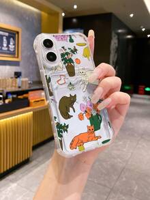 1个白色防震TPU手机壳，猫咪和花卉印花图案，兼容、OPPO、安卓智能手机 - 彩色 - 查看 1