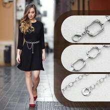 Metal Link Chain Belt, Adjustable Chunky Thick Waist Link Belt Women Waist Chain For Jeans Dresses{"Color_name":"Silver"} - Bạc - Xem 3