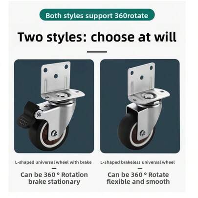 4 יחידות/סט: גלגלים מסתובבים בצורת L מבית TPR בגודל 1.25 אינץ'/1.5 אינץ'/2.0 אינץ', גלגלים שקטים להרכבה צדדית לשימוש ביתי, גלגלי גומי עמידים, גלגלים מעובה, בסיס נייד עם בלם לרהיטים, ארון, שולחן (2 גלגלים מסתובבים + 2 גלגלים עם בלם: סט של 4 יחידות)