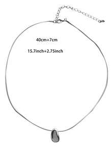 1pc Geometric Design Asymmetrical Water Drop Snake Bone Chain Necklace - Silver - View 3