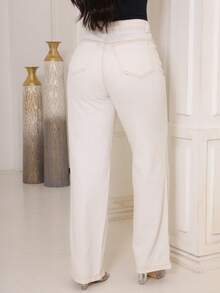 Women's Wide Leg Jeans, 100% Denim, Thick Fabric, Gaven Premium - 白色關閉 - 查看 5