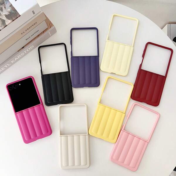 1 pieza Funda de teléfono de unicolor ultra delgada y amigable con la piel apta para Samsung Galaxy Z Flip 7, Galaxy Z Flip 6, Galaxy Z Flip 5, Galaxy Z Flip 7 FE, regalo de Navidad, regalo de Año Nuevo, crema, morado oscuro, burdeos, negro, amarillo limón, rosa, rosa, blanco antiguo