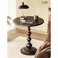 Side Table - 13.8" Round Small Accent Table With Metal Base, Multifunctional Vintage Coffee Table For Living Room, Bedroom, Office & Patio - Elegant Matte-Finished End Tables,23138471 - 黑色 - 查看 5