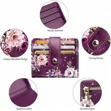 Slim Bifold Wallet RFID Credit Card Wallet Small Cute Card Holder For Women, Purple Flowers{"Color_name":"PurpleFlowers"} - 多色19 - 查看 8
