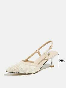 Jin Bei Qi Women's Pointed Toe Lace Decorated Ankle Strap High Heel Sandals, Outdoor Party Stilettos, Fashion Elegant High Heels Suitable For All Seasons, Formal Occasions, Weddings, Romantic,Kitten Heels - Beige - View 3