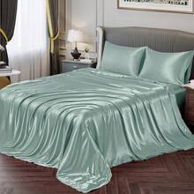 Silky Soft Pink Twin XL Satin Bed Sheets Set, 1 Deep Pocket Fitted Sheet + 1 Flat Sheet + 1 Pillowcase,  In 2025 - 薄荷綠 - 查看 1