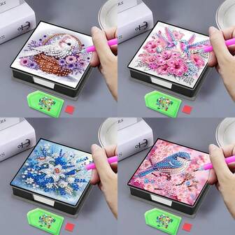 1/4-delars DIY-diamantmålningssats - Memo-låda, kristaller i specialform, blom- och fågelmönster, PU-läderöverdrag, lämplig för kontoret, handgjort konstverk, idealisk affärsgåva, inkluderar 160 st bokmärkespapper