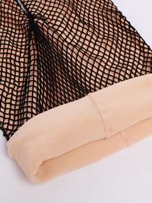 1 par de medias de rejilla negras básicas y de alta elasticidad para mujer - Negro - View 2