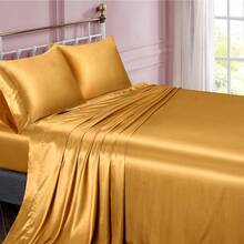 Silky Soft Pink Twin XL Satin Bed Sheets Set, 1 Deep Pocket Fitted Sheet + 1 Flat Sheet + 1 Pillowcase,  In 2025 - 黃金 - 查看 2