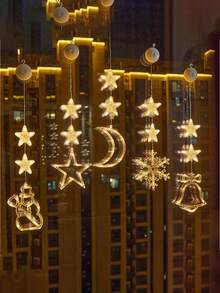 1 Stück warmgelbe Weihnachtsfensterbeleuchtung, Baum-Glöckchen-Stern-Hirsch geformte batteriebetriebene Weihnachtsbeleuchtung zum Aufhängen für Innenräume, Weihnachtsbaum, Kamin, Mehrfarbig